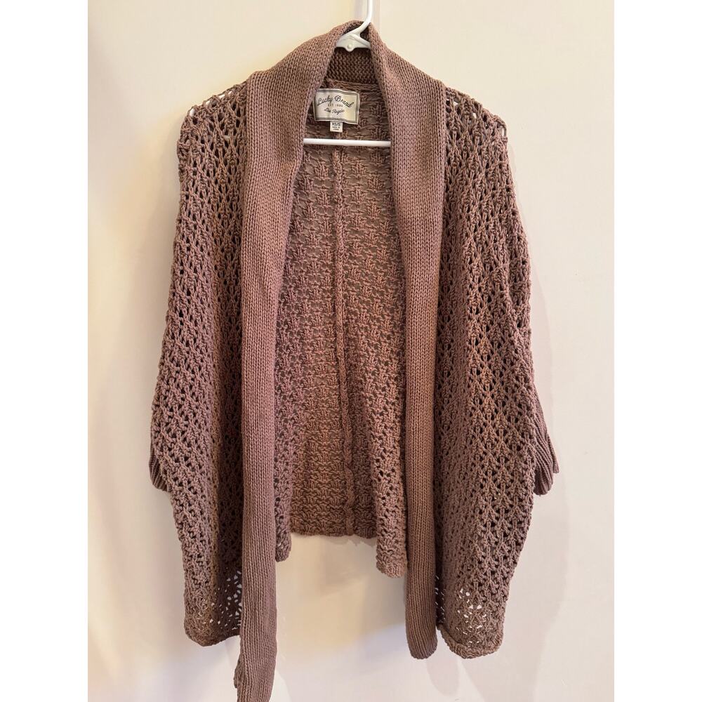 Lucky Brand Ladies XS/S Beige Brown Tan Chunky Knit Open Front Boho Sweater